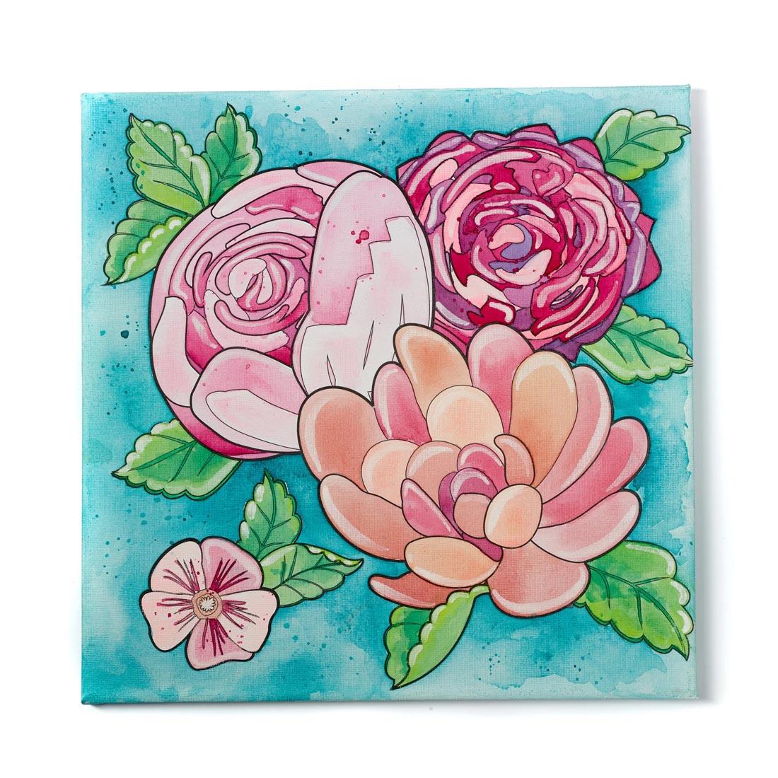 example of completed Bold Floral Paint By Number Watercolor Set by Faber-Castell