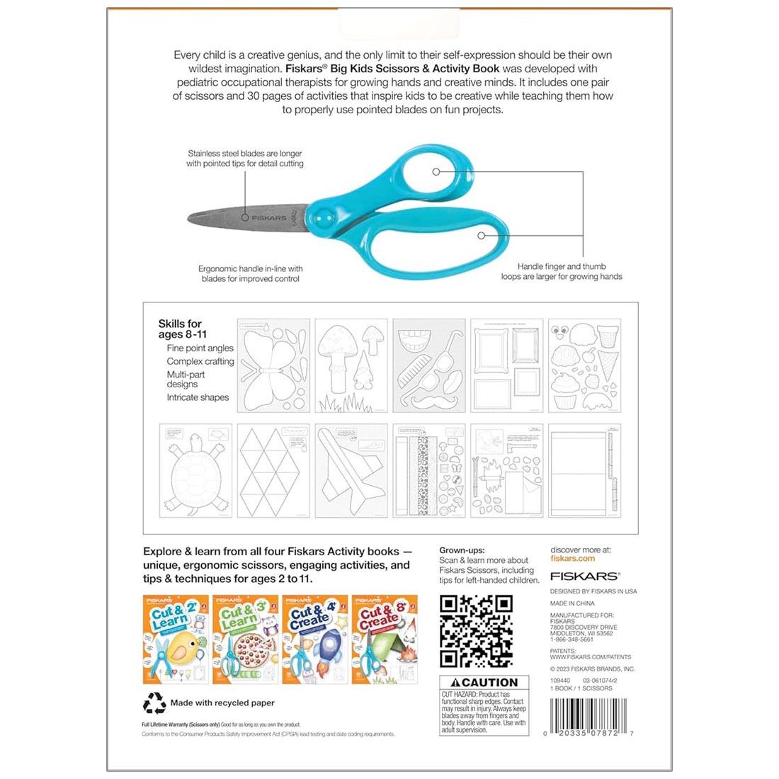 Back cover of Fiskars Cut & Create Activity Book and Scissors Set For Ages 8+
