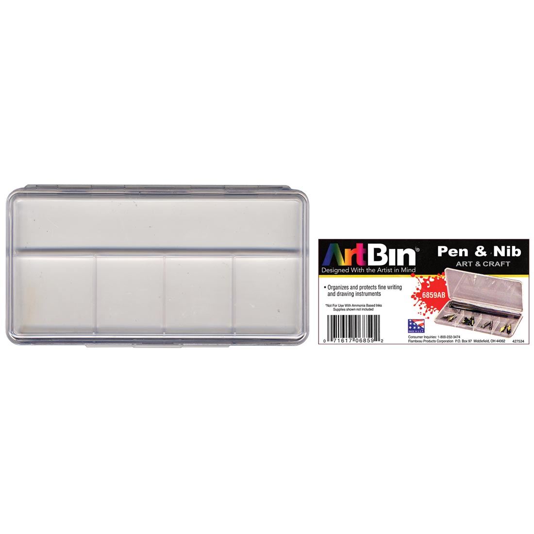 ArtBin Pen & Nib Box with product label beside it