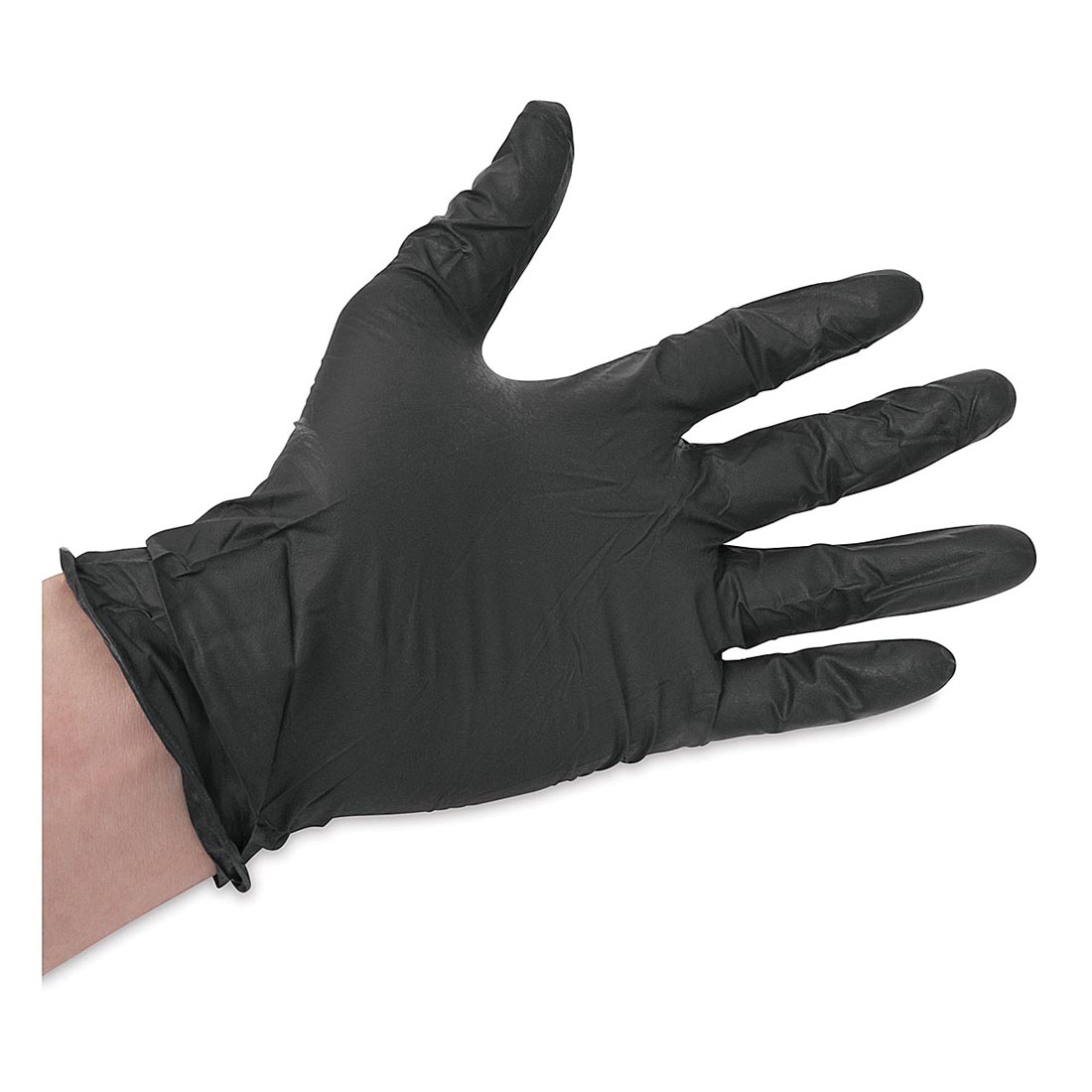 Hand wearing a Black Vinyl Glove