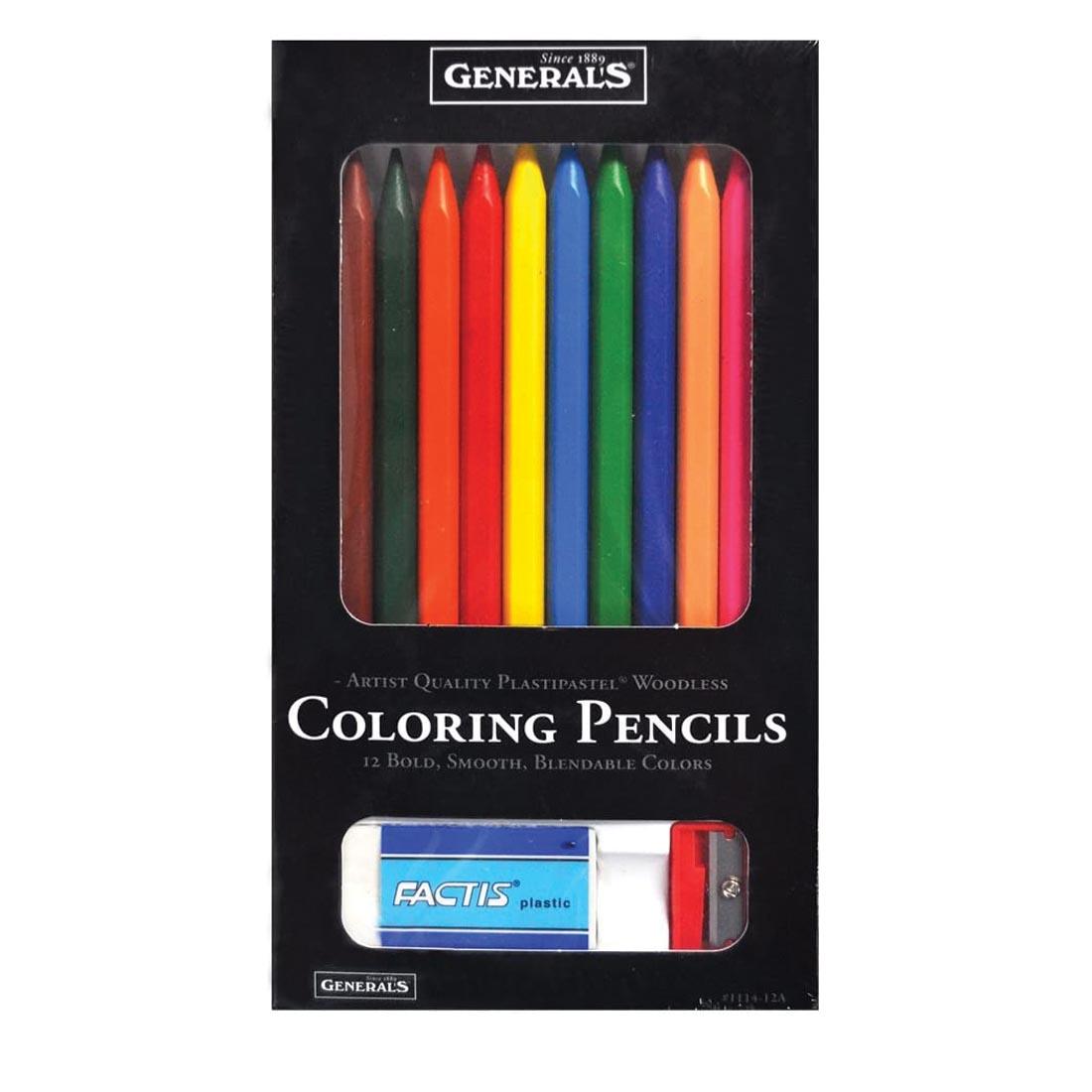 General's Factis Plastipastel Woodless Coloring Pencils 12-Count Set