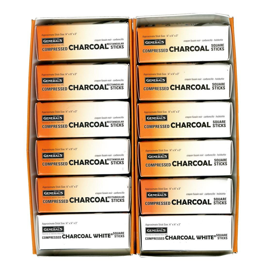 General's Compressed Charcoal Sticks Classroom Art Pack, shown with box open