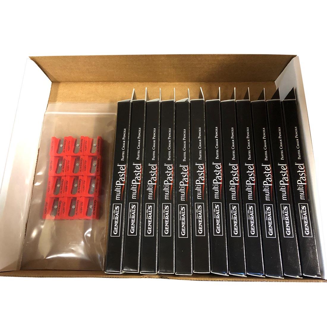 General's MultiPastel Chalk Pencils Classroom Art Pack, shown with box open