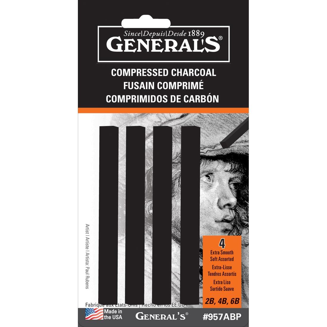 General's Compressed Charcoal Sticks 4-Count Assortment