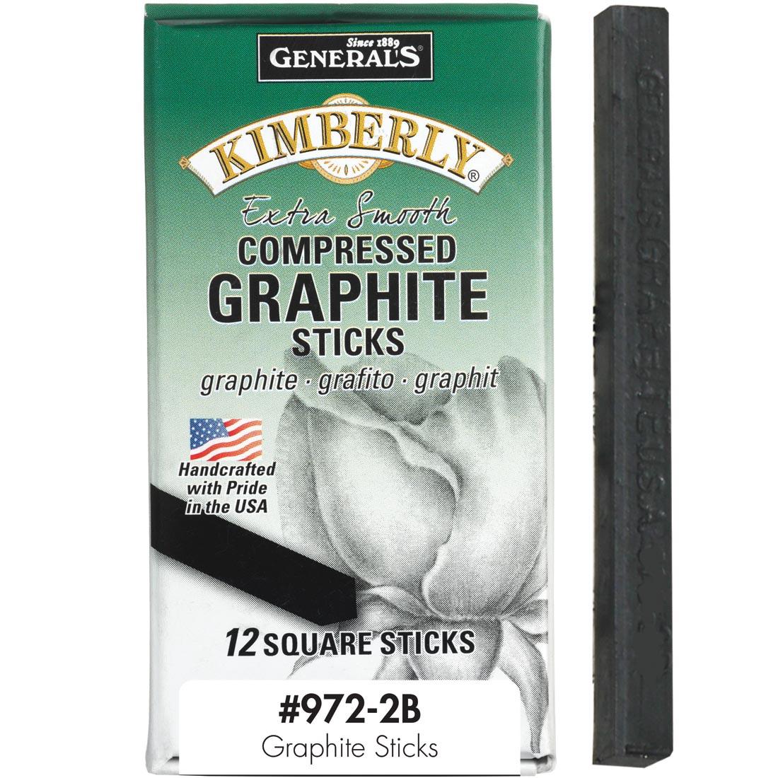 General's Kimberly Compressed Graphite Sticks 2B 12-Count Package with a single one outside the box