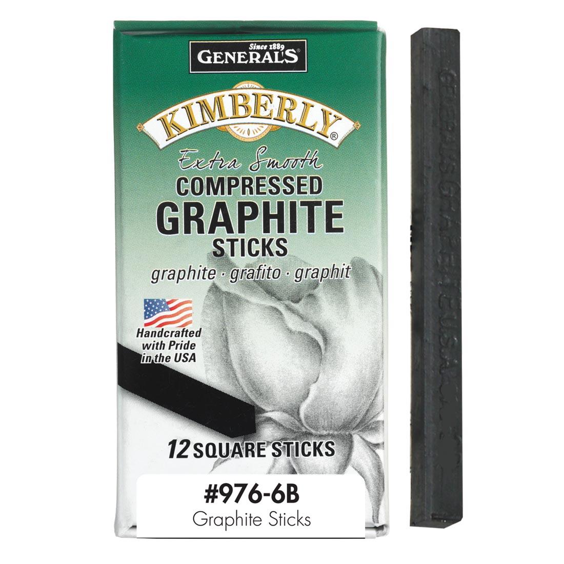 General's Kimberly Compressed Graphite Sticks 6B 12-Count Package with a single one shown outside the box