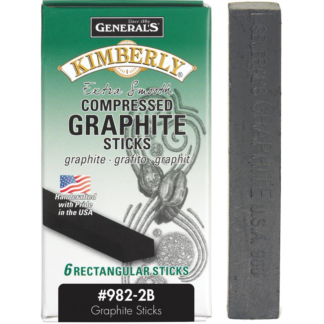 General's Kimberly Compressed Graphite Sticks 2B 6-Count Package with a single one shown outside the box
