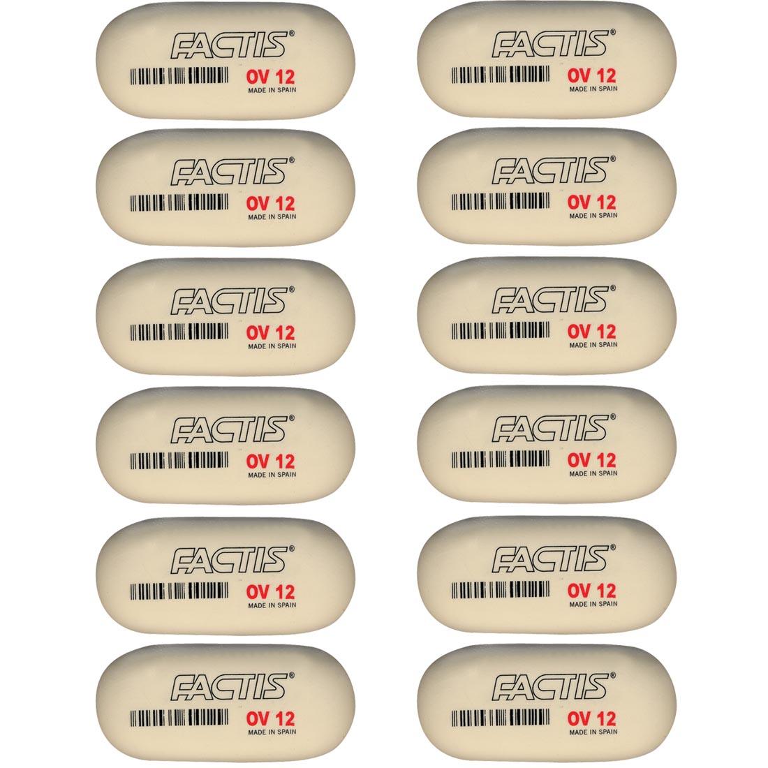 12 General's Factis Oval White Soft Erasers