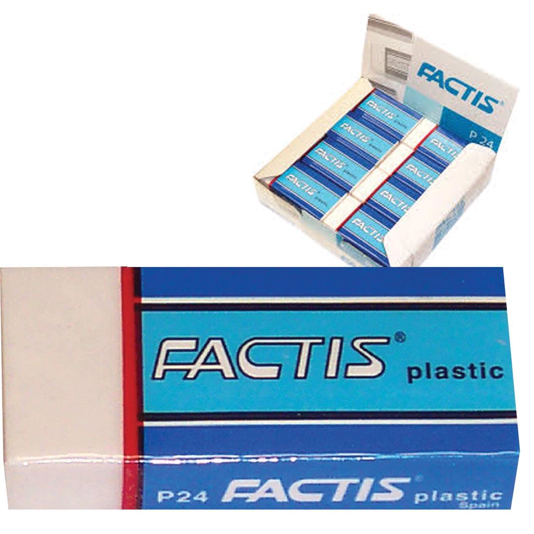 General's Factis Plastic Eraser and Carving Block 24-Count Box plus close-up of one eraser