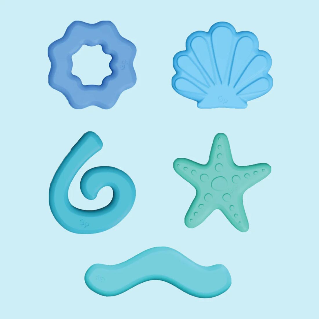 siliocone shapes from the Blue Lagoon Mini Sensory Play Jar Set By Glo Pals