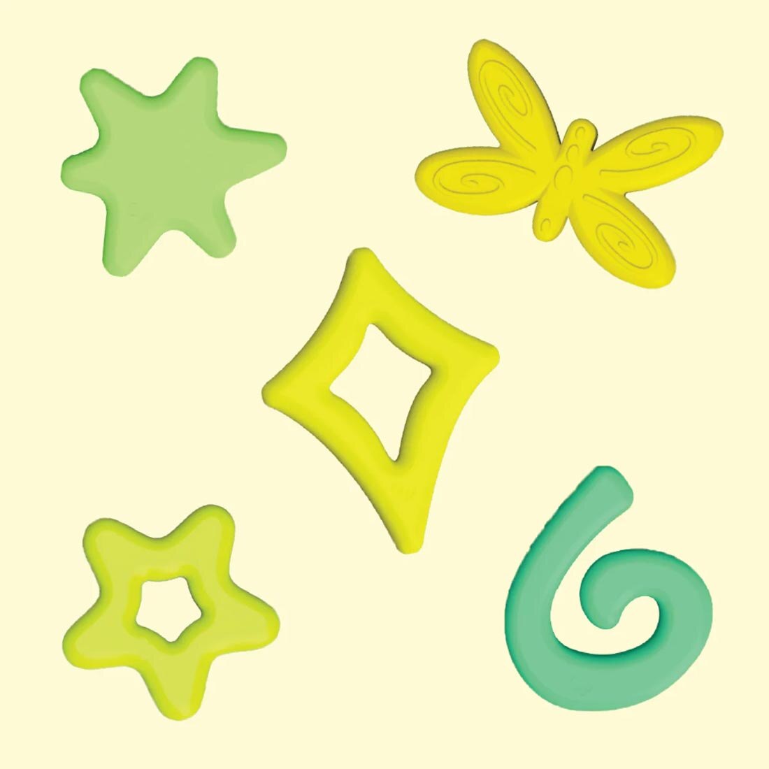 silicone shapes from the Firefly Green Mini Sensory Play Jar Set By Glo Pals