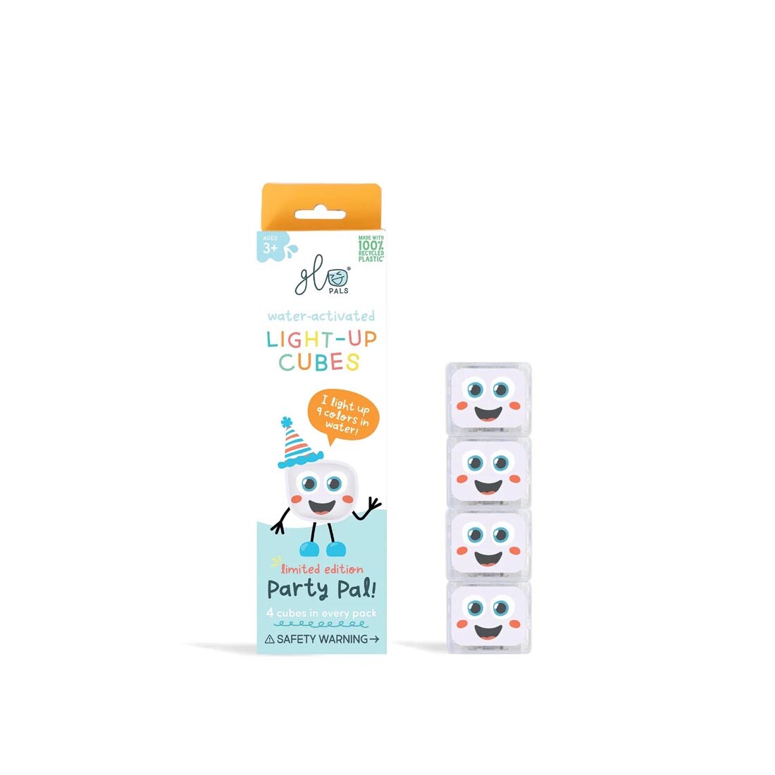 Party Pal Glo Pals Water-Activated Light-Up Cubes shown in water with child