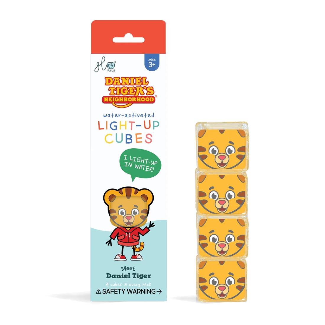 4 Daniel Tiger Glo Pal Water-Activated Light-Up Cubes, shown outside the package