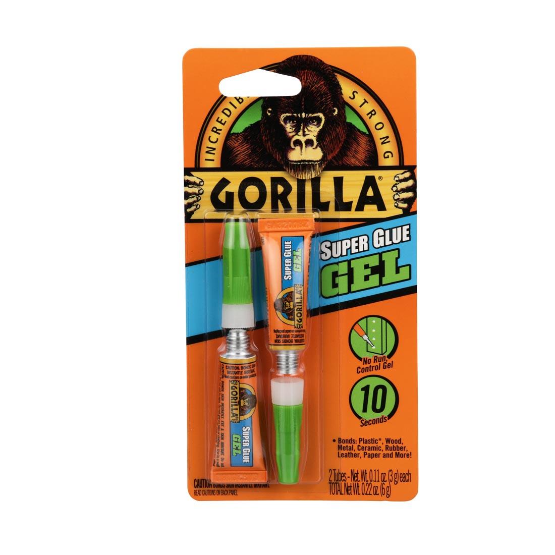 Gorilla Super Glue Gel Tubes, showing in packaging