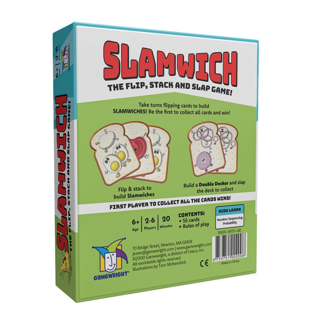 Back of package of Slamwich Card Game