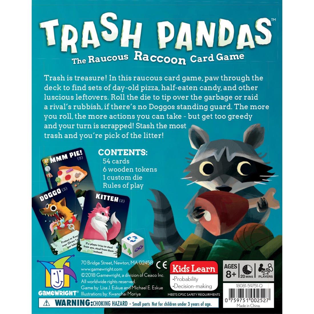 back of package of Trash Pandas Card Game