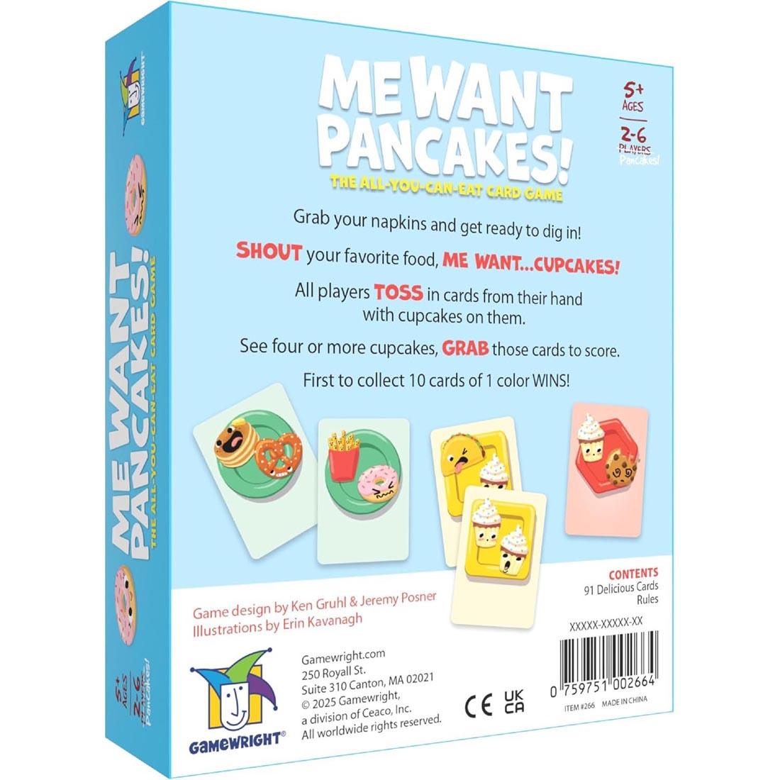 back of package for Me Want Pancakes Card Game