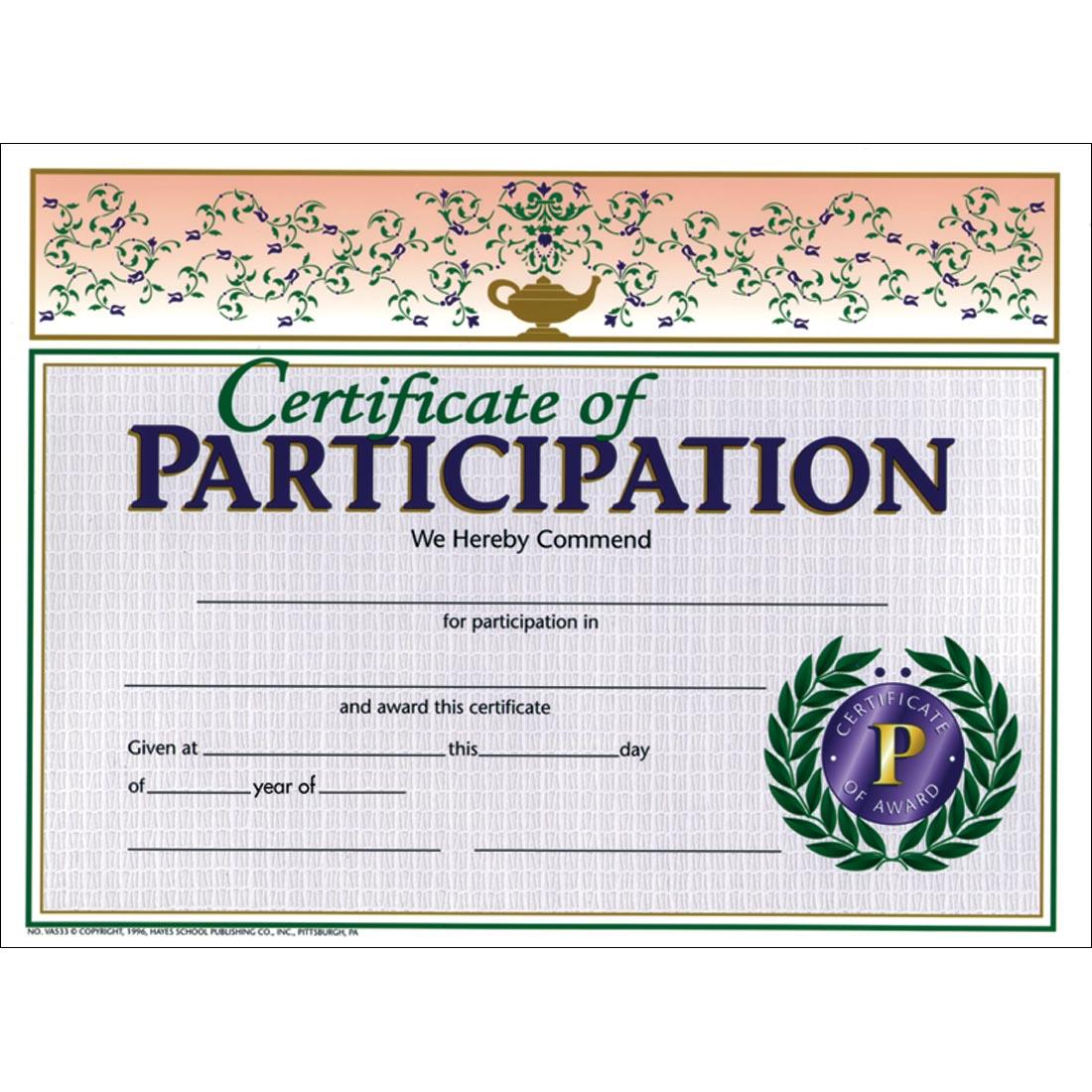 Blank Certificate of Participation