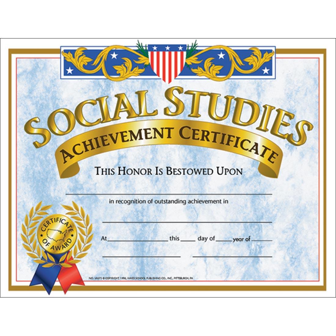 Blank Social Studies Achievement Certificate