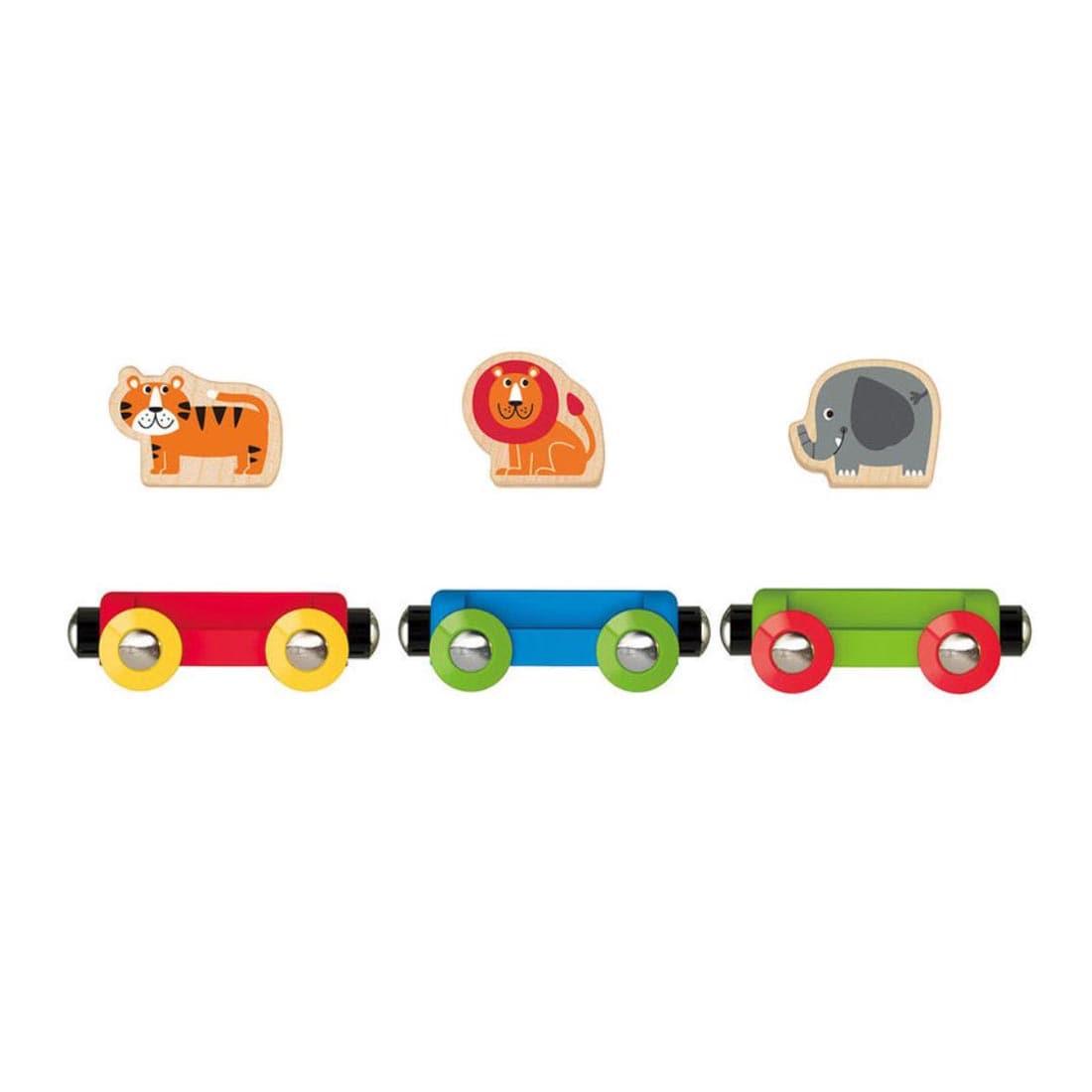 Hape Jungle Journey Train with the three animals out of their train cars