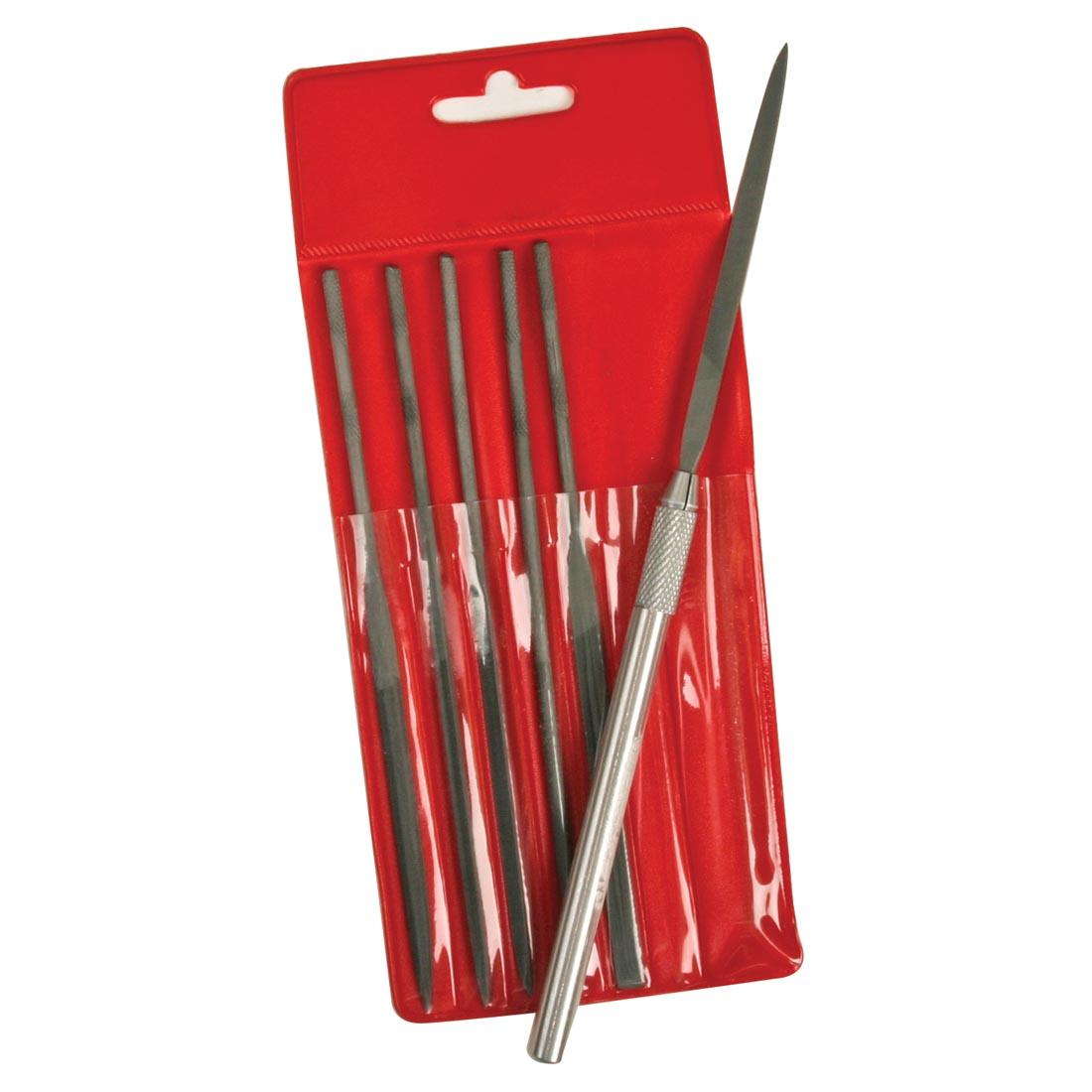 Needle File Set in a red pouch