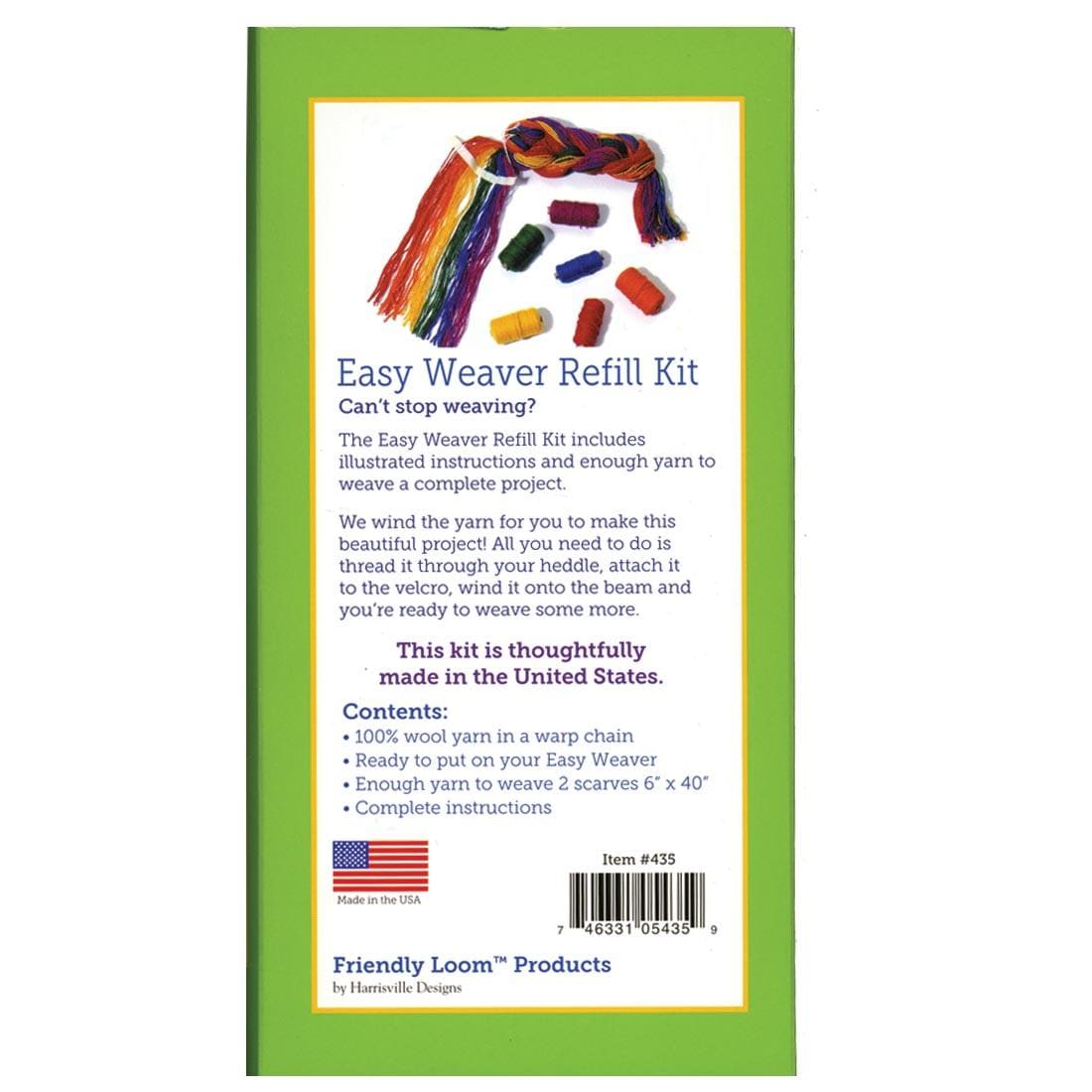 back of package of the Friendly Loom Easy Weaver Rainbow Refill Kit