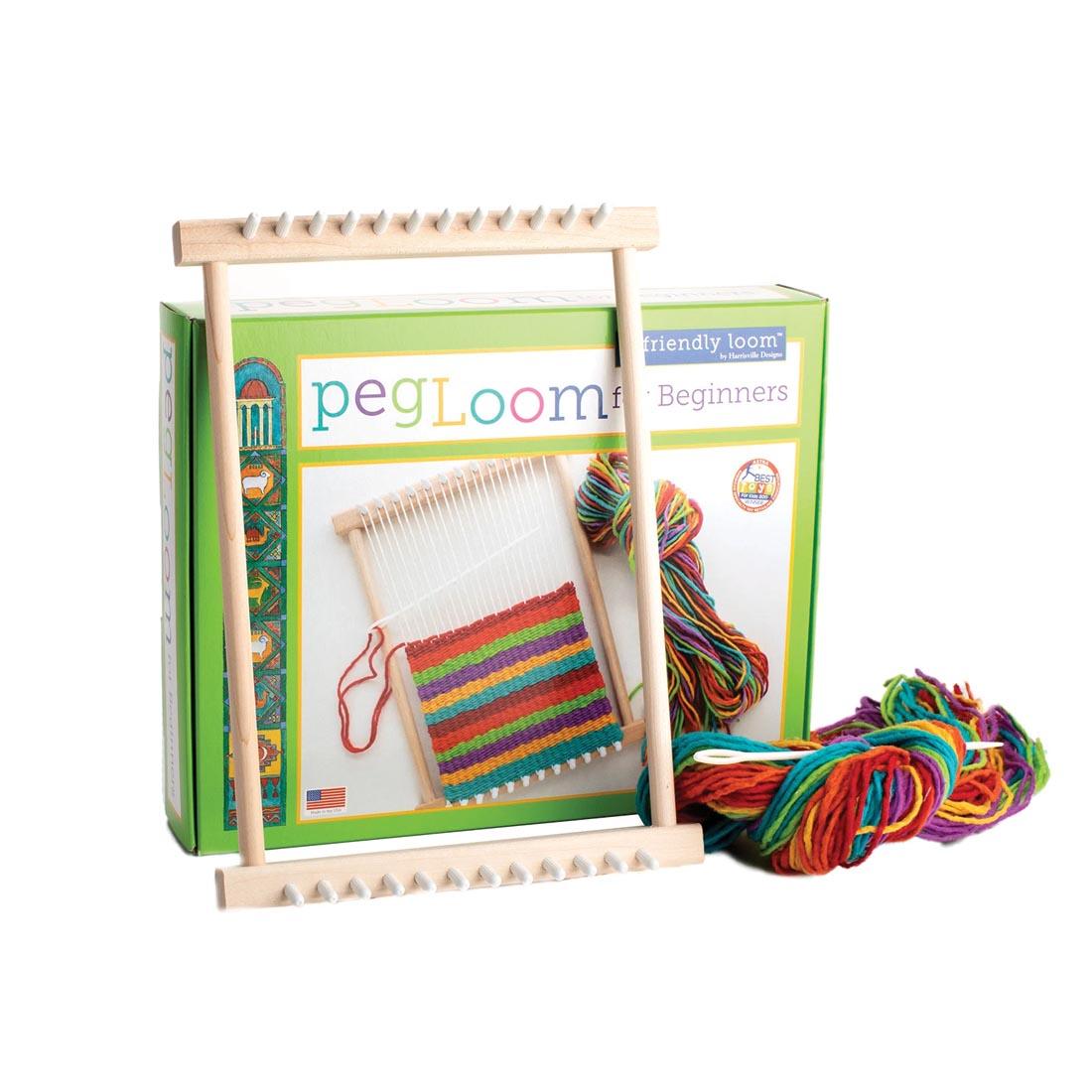 Friendly Loom pegLoom For Beginners shown outside the box with yarn