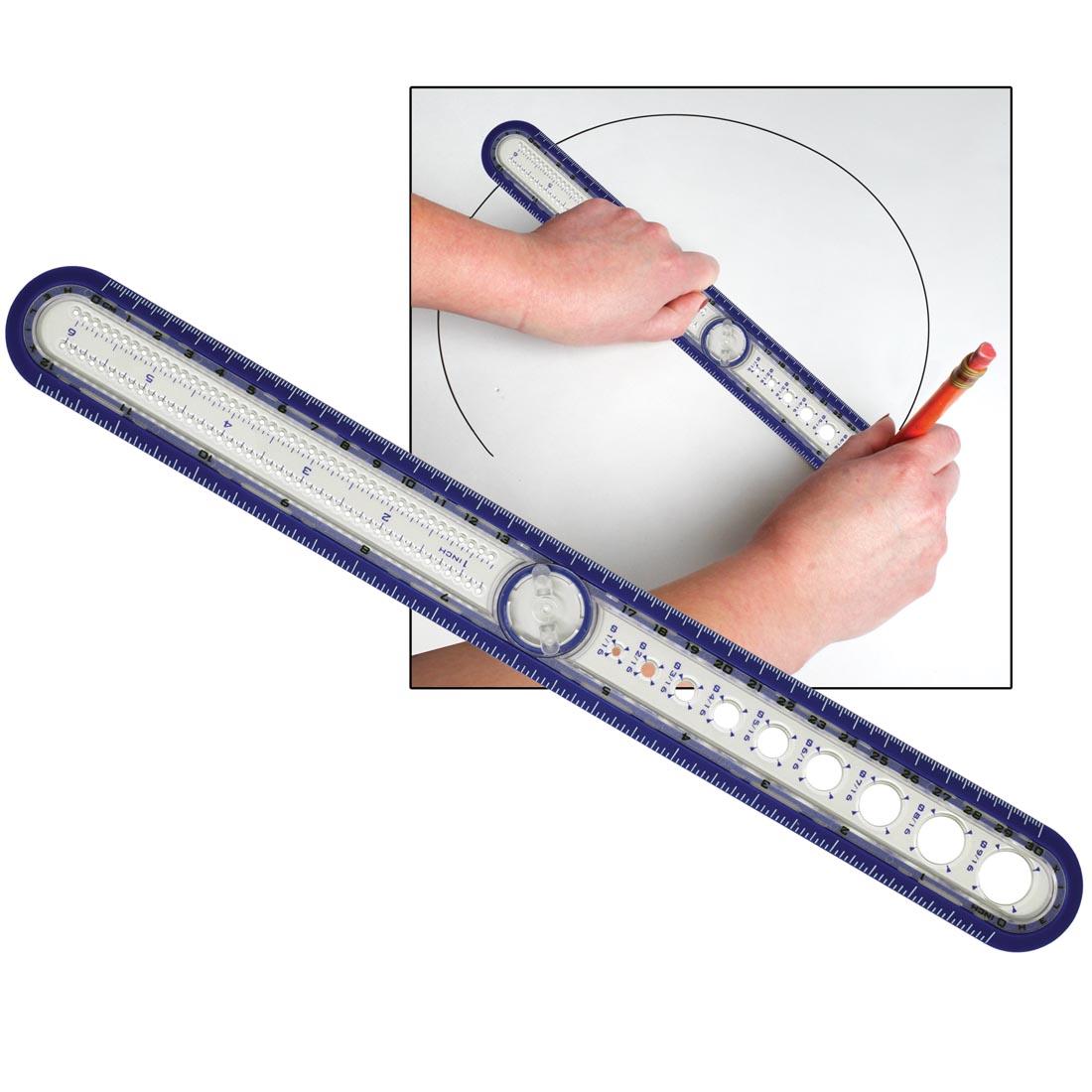 Helix Circle Ruler with an inset picture of it in use