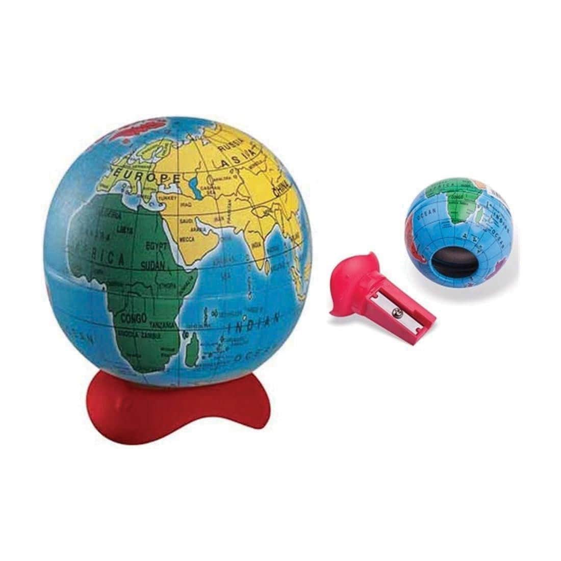 Maped Globe 1-Hole Pencil Sharpener shown both in a closeup and the two pieces separated