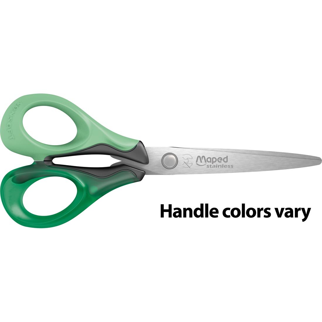 Maped Sensoft 3D Left-Handed Scissors, with the words: Handle Colors Var
