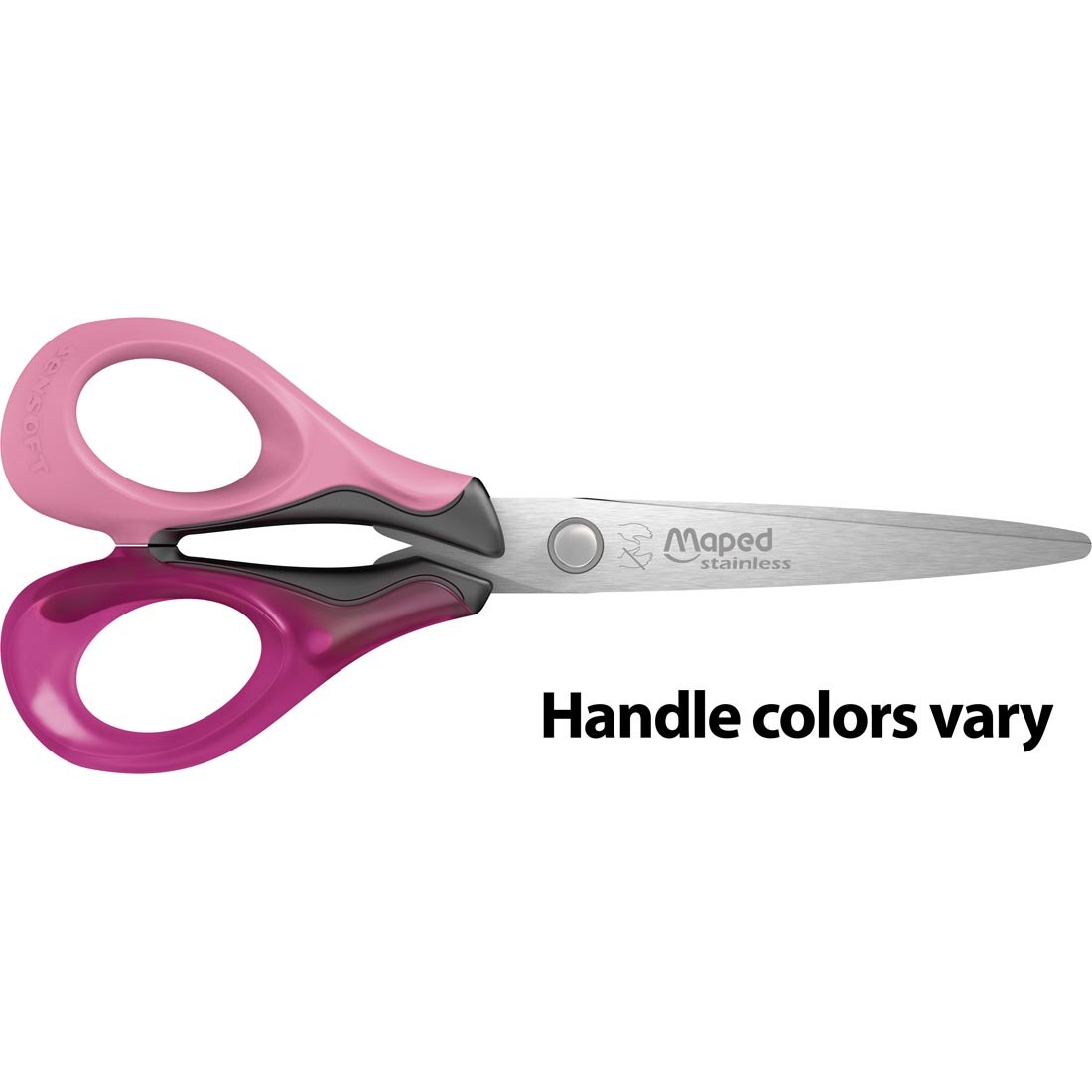 Maped Sensoft 3D Left-Handed Scissors, with the words: Handle Colors Var