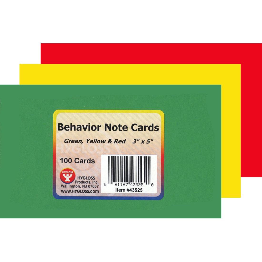 Behavior Management Note Cards include Green, Yellow and Red