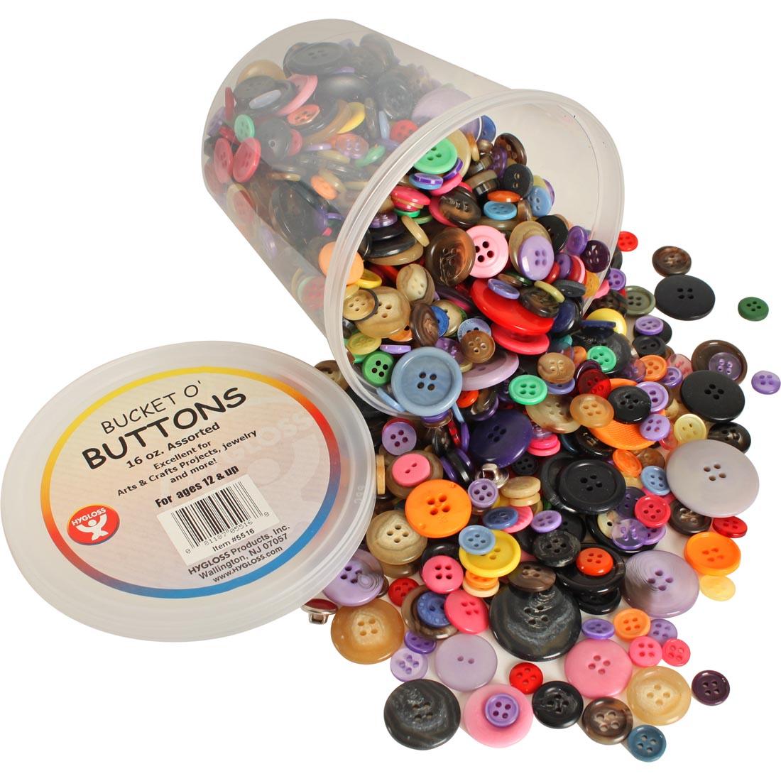 Bucket O' Buttons turned on its side and spilling out