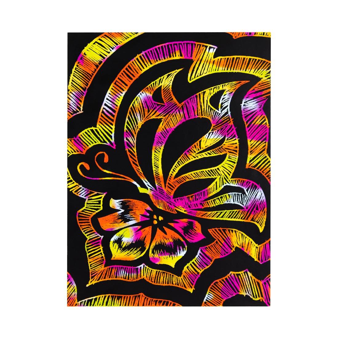 butterfly on a flower made with a Hygloss Scratch Fun Rainbow Board
