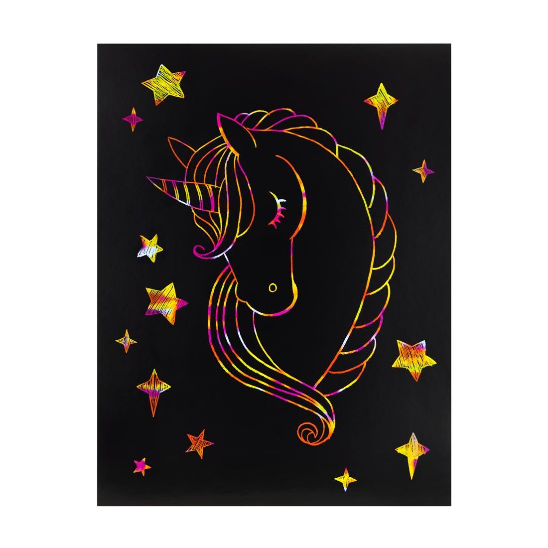 unicorn made on a Hygloss Scratch Fun Rainbow Board