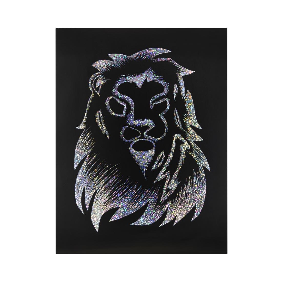 lion created on a Hygloss Scratch Fun Holographic Board