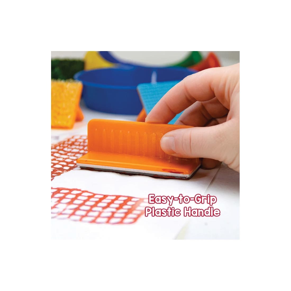 hand using a Textured Art Stamper plus text Easy-to-Grip Plastic Handle