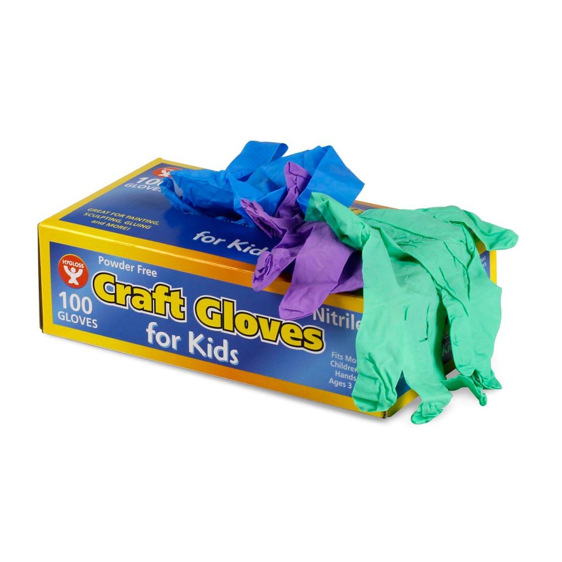 overflowing box of Hygloss Kid Craft Gloves