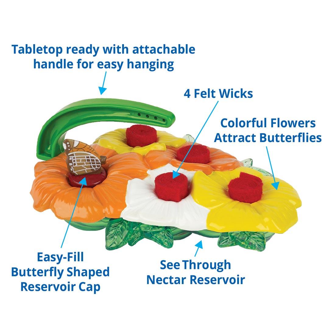 Butterfly Feeder, with words explaining its features
