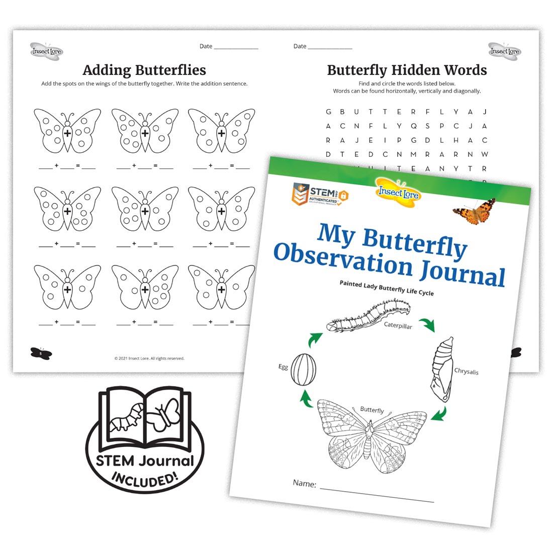 My Butterfly Obeservation Journal, showing cover and 2 sample pages