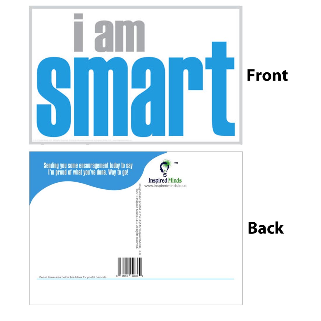 Front and back of the I Am Smart Postcard