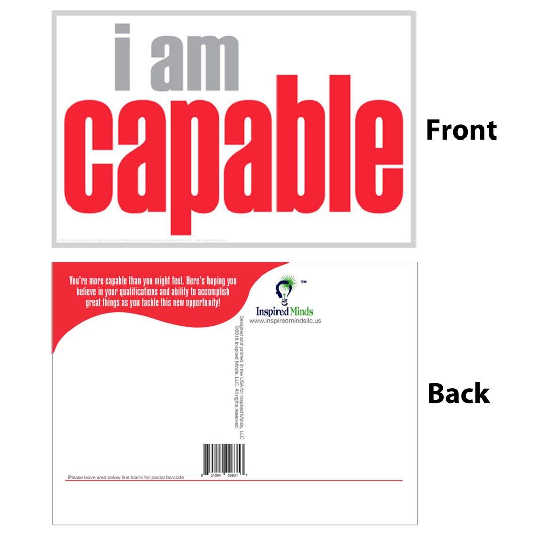 Front and back of the I Am Capable Postcard