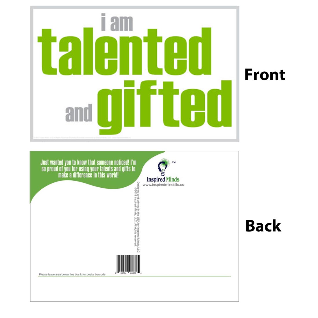 Front and back of the I Am Talented and Gifted Postcard