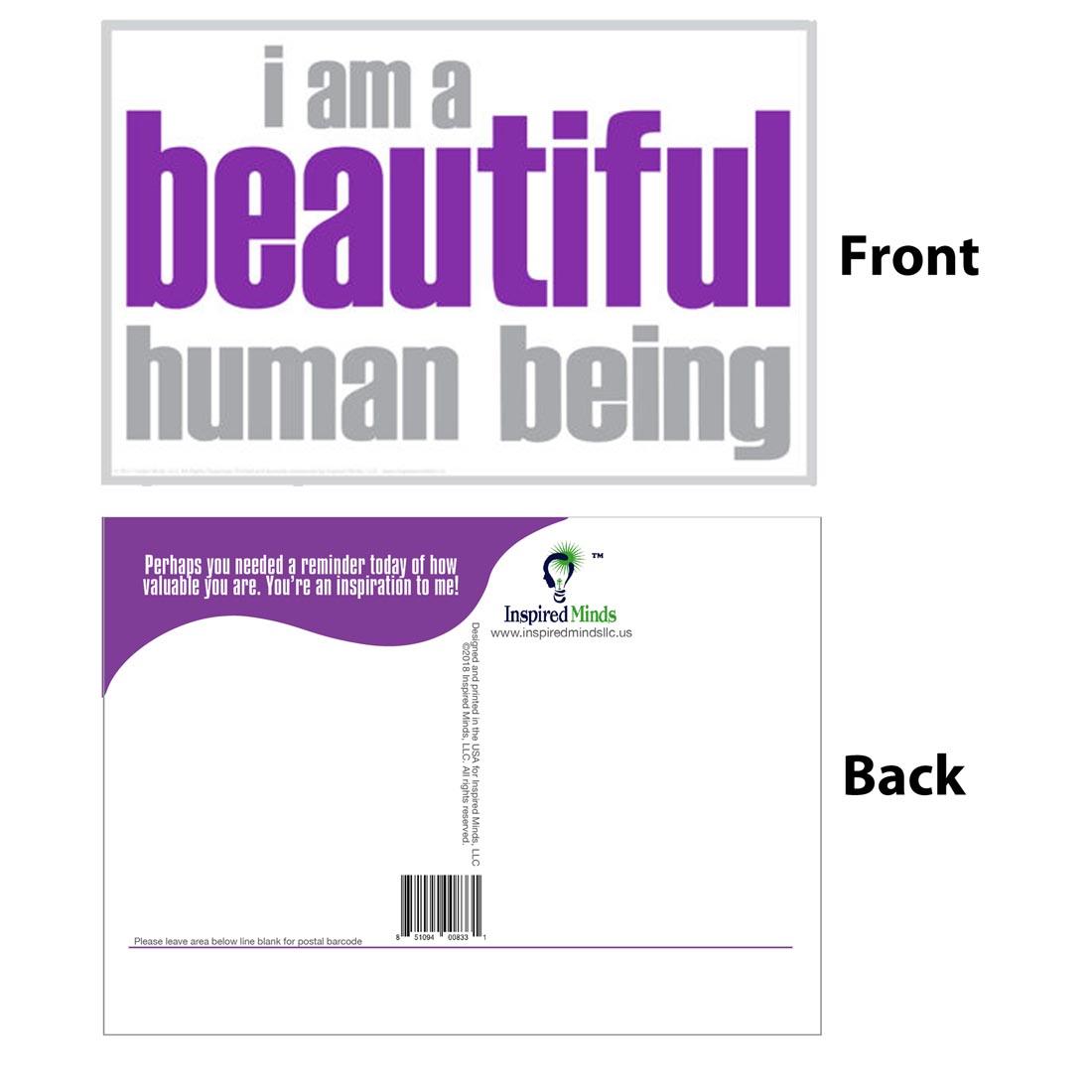 Front and back of the I Am A Beautiful Human Being Postcard