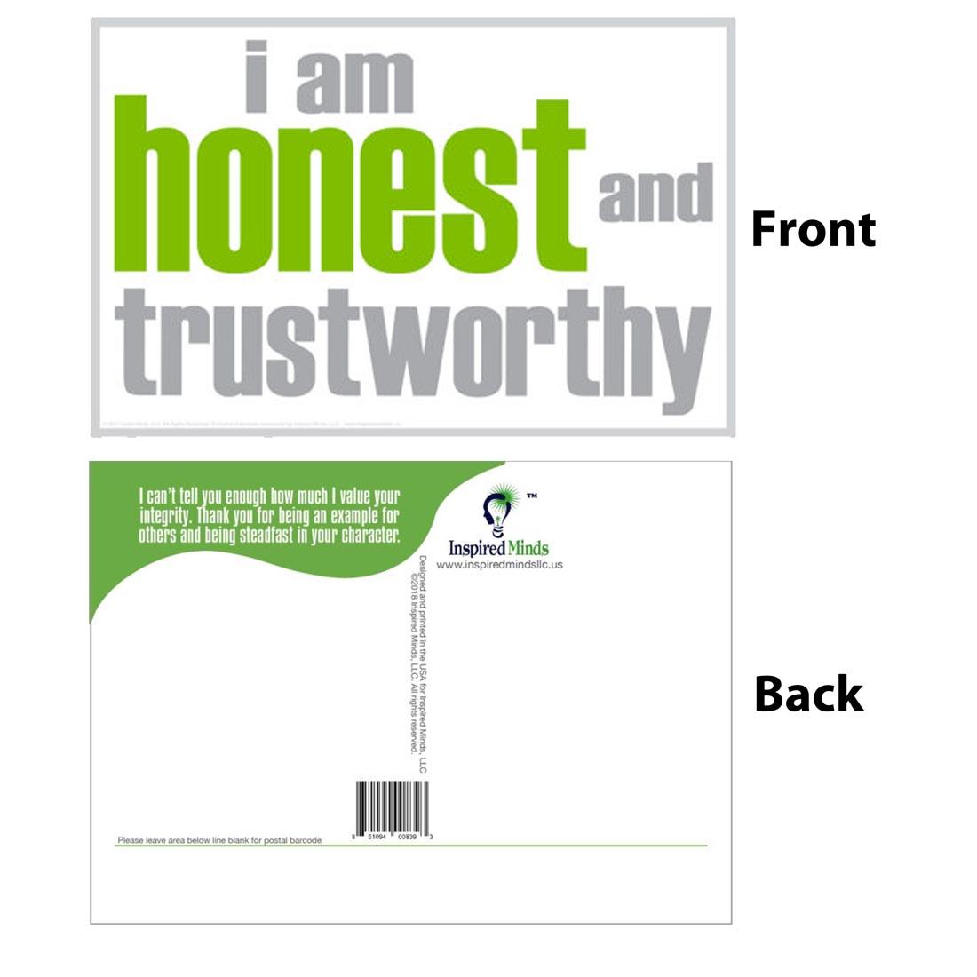Front and back of the I Am Honest And Trustworthy Postcard