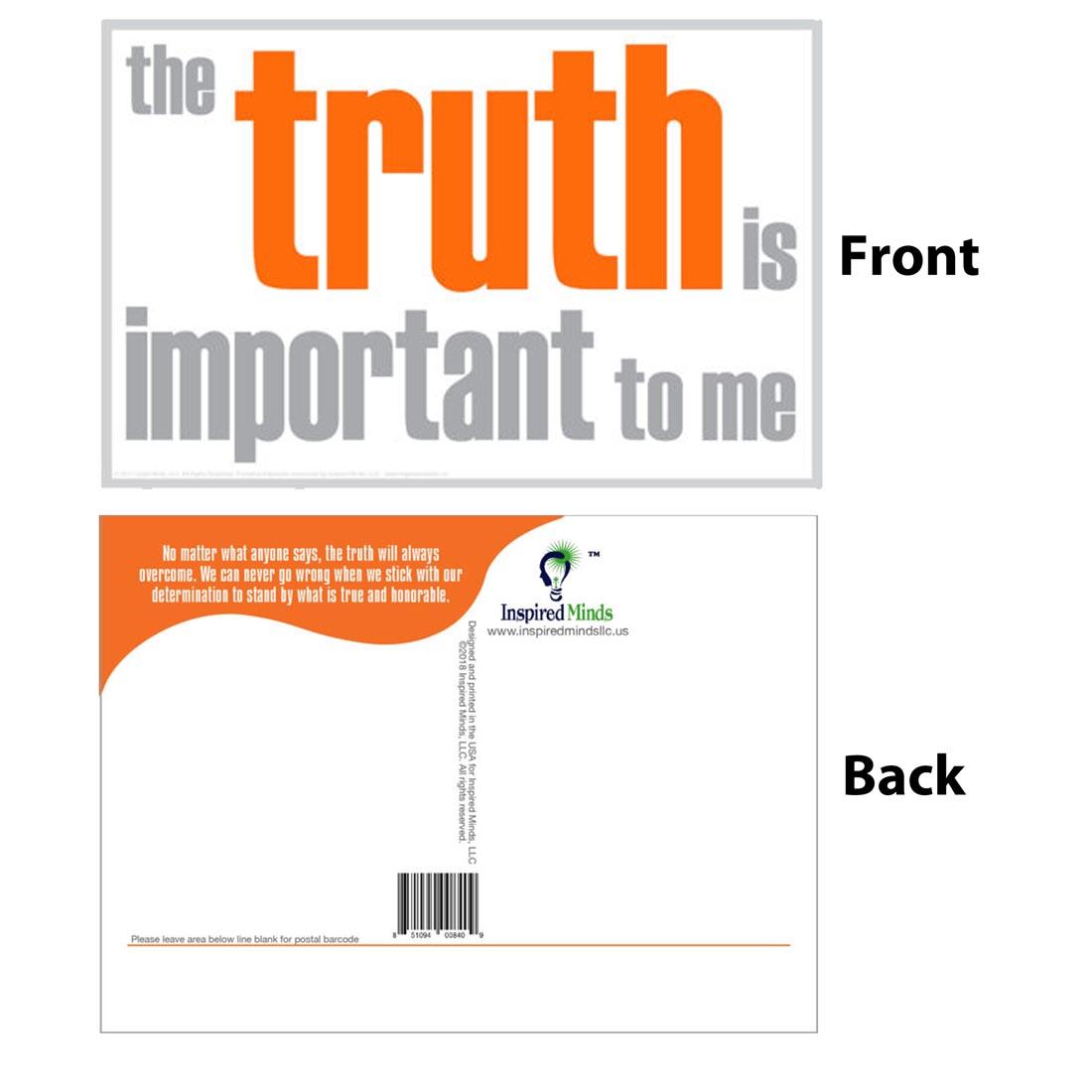 Front and back of the The Truth Is Important To Me Postcard