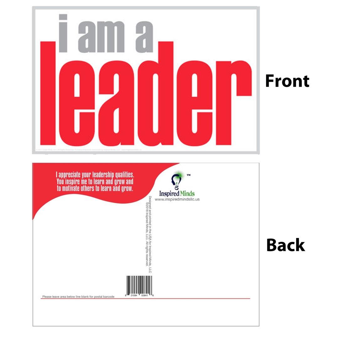 Front and back of the I Am A Leader Postcard