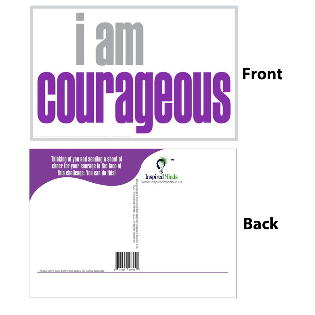 Front and back of the I Am Courageous Postcard