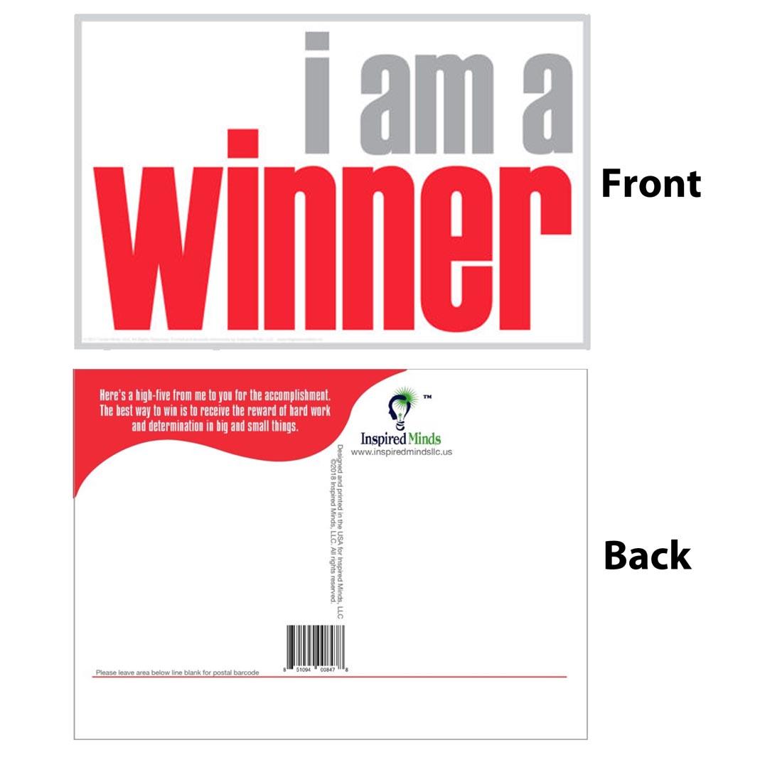 Front and back of the I Am A Winner Postcard