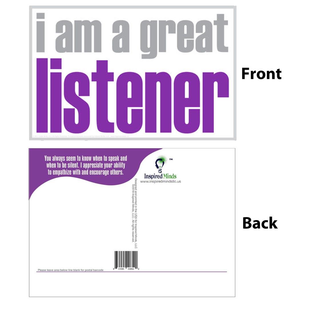 Front and back of the I Am A Great Listener Postcard